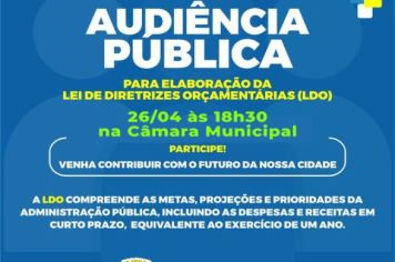 Audiência Pública da (LDO) 2025 será realizada na Câmara Municipal 