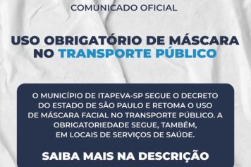 Máscaras voltam a ser obrigatórias no Transporte Público 