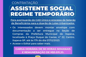 Credenciamento para contratação de Assistente Social é iniciado