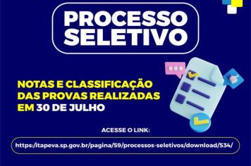 Prefeitura torna pública a divulgação de notas e classificações do processo seletivo