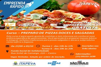 Abertas as inscrições para o curso de preparo de pizzas doces e salgadas