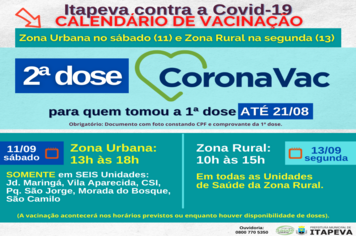 Segunda dose de Coronavac será no sábado (11) e segunda (13)