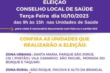 Eleições para os Conselhos Locais de Saúde acontecem na terça-feira (10)