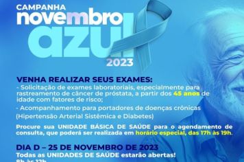 Neste sábado (25) acontece o Dia D da campanha Novembro Azul