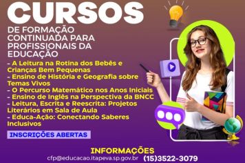 Secretaria de Educação está com as inscrições abertas para cursos de formação continuada