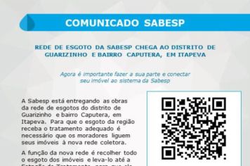 Distrito Guarizinho e Bairro Caputera recebem rede de esgoto e moradores devem fazer a ligação