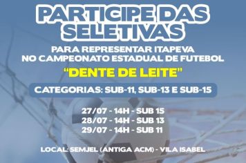 Campeonato Estadual de Futebol Dente de Leite abre seletivas 