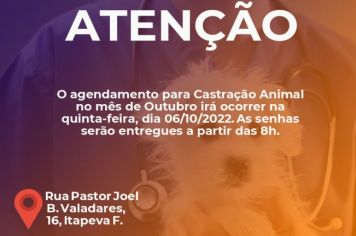 Data de agendamento da castração animal é alterada