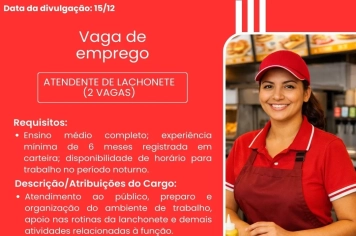 PAT divulga a abertura de nova vaga de emprego em Itapeva