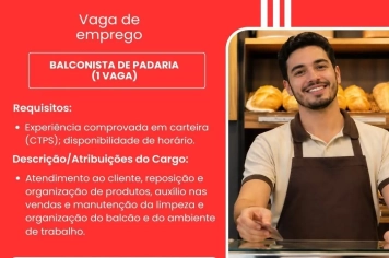 PAT divulga a abertura de nova vaga de emprego em Itapeva