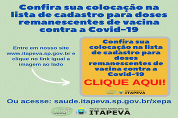 Confira a sua colocação na lista de cadastro para doses remanescentes de vacina contra a Covid-19