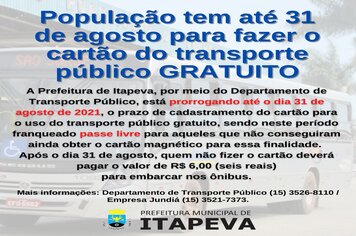 População tem até 31 de agosto para fazer o cartão do transporte público GRATUITO