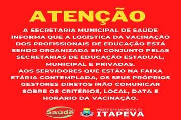 Comunicado aos profissionais da Educação sobre vacinação contra Covid-19