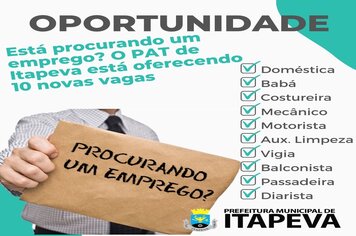 PAT de Itapeva divulga 10 novas vagas de emprego