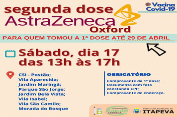 2ª dose de Astrazeneca/Oxford será neste sábado, dia 17 de julho
