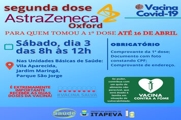 2ª dose de Astrazeneca/Oxford será neste sábado, dia 3 de julho