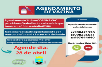 Agendamento para a 2ª dose de Coronavac será nesta quarta-feira, dia 28