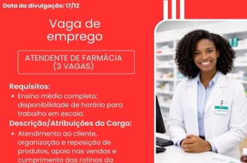 PAT divulga a abertura de nova vaga de emprego em Itapeva