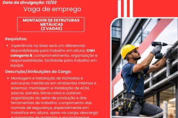  PAT divulga a abertura de nova vaga de emprego em Itapeva  