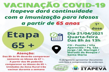 Idosos a partir de 65 anos serão vacinados nesta quarta-feira, dia 21 de abril
