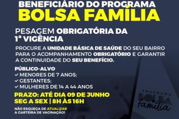 Beneficiários do Programa Bolsa Família devem comparecer à Unidade de Saúde para acompanhamento