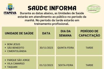 UBSs de Itapeva atenderão em horário diferenciado para atualização dos profissionais