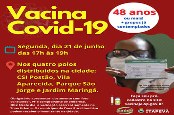 Itapeva vacinará munícipes a partir de 48 anos nesta segunda-feira, dia 21