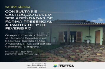 CONSULTAS E CASTRAÇÃO DE ANIMAIS DEVEM SER AGENDADAS PRESENCIALMENTE A PARTIR DE 1º DE FEVEREIRO