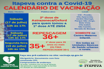 Calendário de vacinação Covid-19 – Dias 17/07 a 19/07
