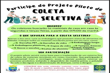 Projeto Piloto de Coleta Seletiva terá início na segunda-feira, dia 14
