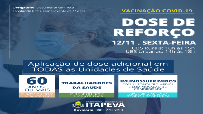 Prefeitura realiza aplicação de dose adicinal de vacina contra Convid-19 nesta sexta (12)