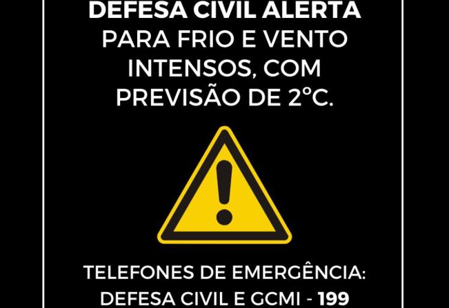 Defesa Civil alerta sobre as baixas temperaturas