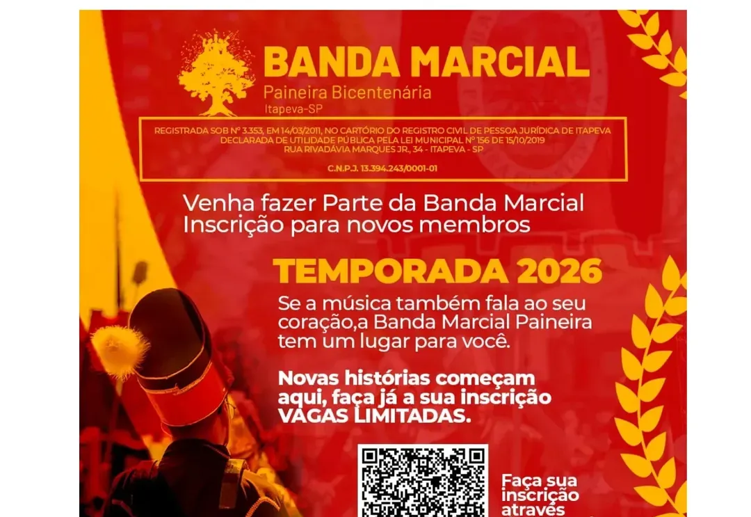 Banda marcial Paineira Bicentenária abre inscrições para novos membros