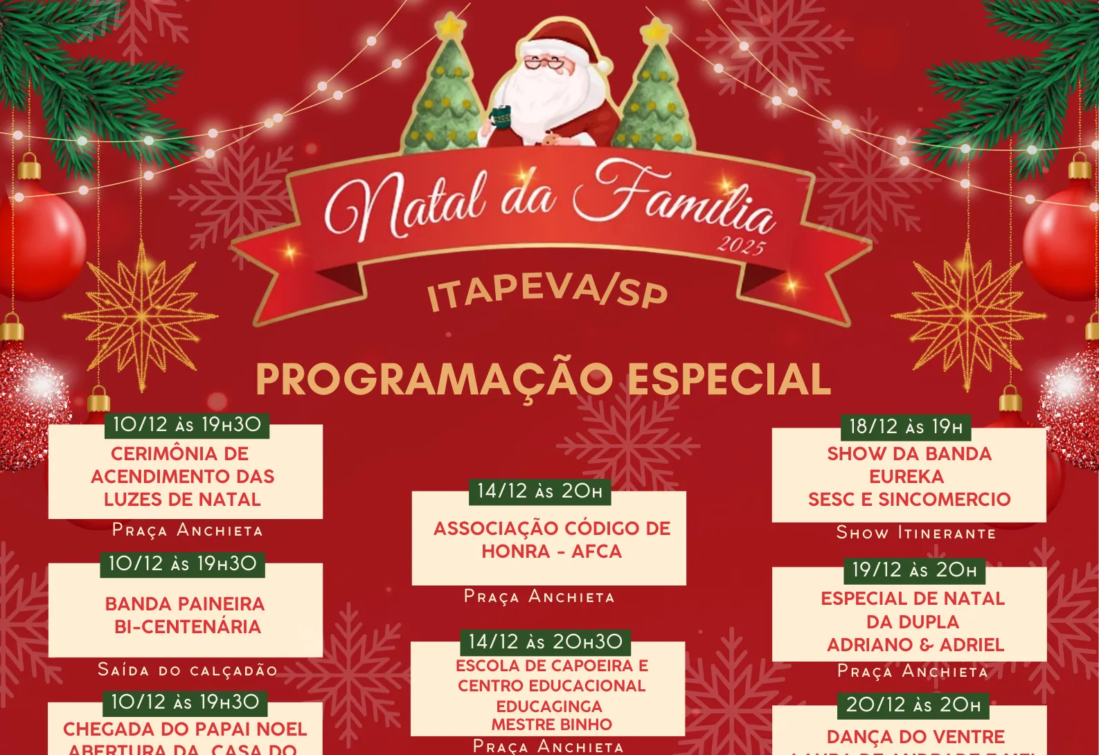 Programação atualizada do “Natal da Família 2025” conta com atrações culturais e gratuitas para toda a população