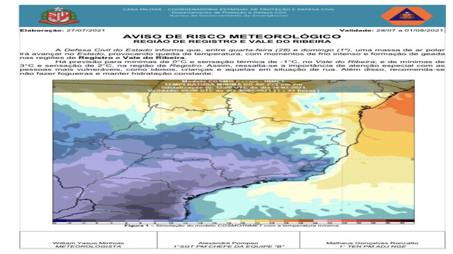 Defesa Civil alerta sobre queda de temperatura e possível geada nos próximos dias na região