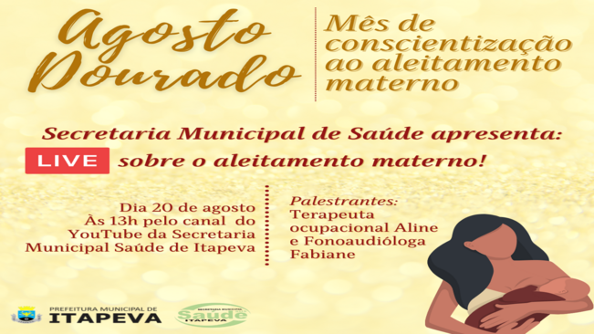 Secretaria de Saúde realiza live dia 20 de agosto, às 13h sobre aleitamento materno