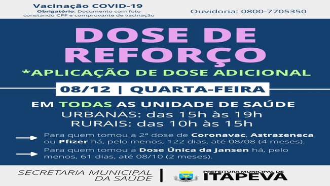 Itapeva aplica Dose de Reforço nesta quarta-feira (08)