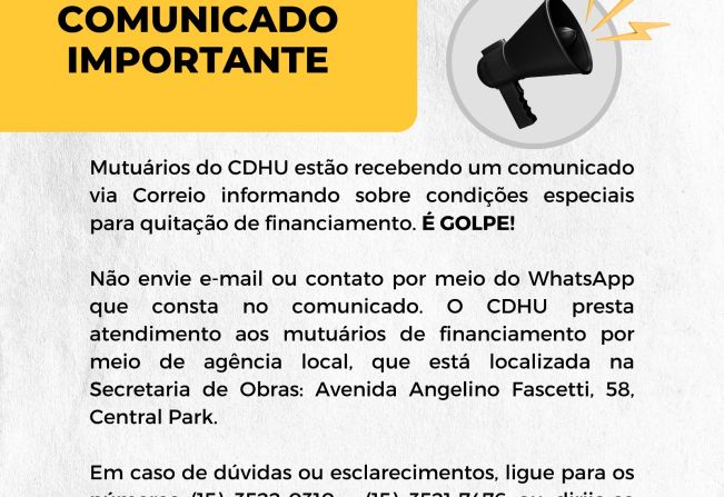 Carta enviada aos mutuários do CDHU é golpe