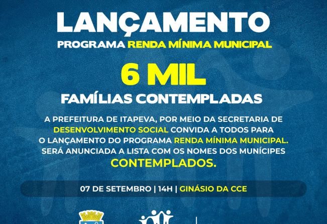 Lançamento do Renda Mínima Municipal será no GInásio CCE