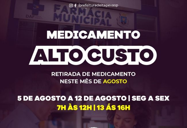 Confira os horários para a retirada de medicamentos do Alto Custo 