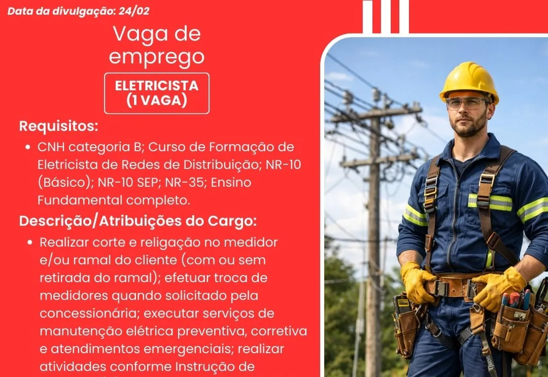  PAT divulga a abertura de nova vaga de emprego em Itapeva