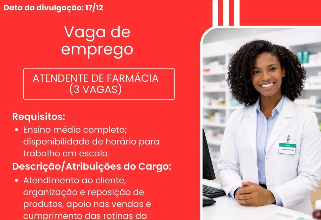 PAT divulga a abertura de nova vaga de emprego em Itapeva