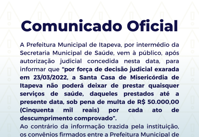 COMUNICADO OFICIAL À POPULAÇÃO DE ITAPEVA