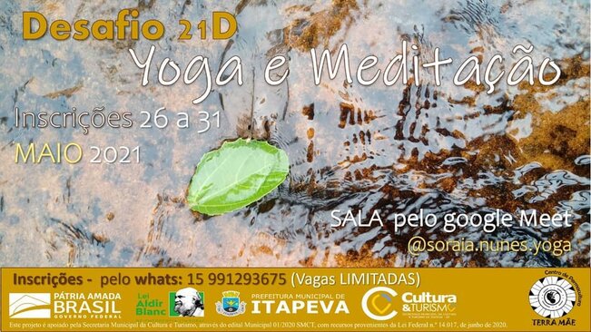 Aulas on-line de Yoga e Meditação estão com inscrições abertas pelo WhatsApp (15) 99129 3675 até o dia 31 de maio